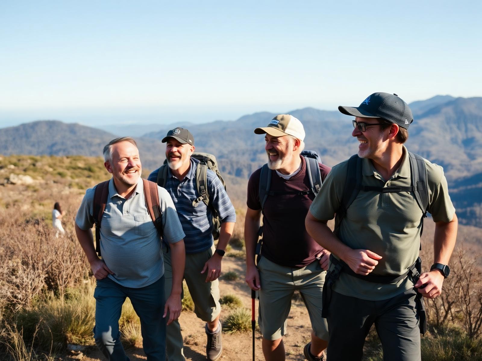 Men gathered in brotherhood at a Waystream mountain retreat